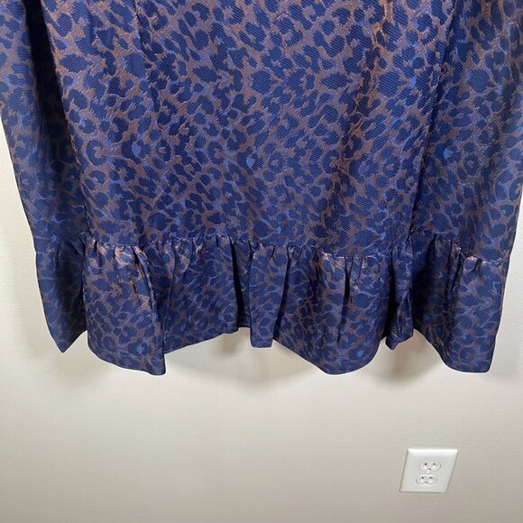 Sezane Auberie Babydoll Dress Size 38 US 6 Blue Gold Ruffle Leopard Drop Waist - Picture 7 of 11